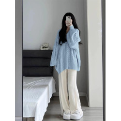 大碼胖MM酒紅色v領麻花加厚毛衣女秋冬2026新款新年毛衣慵嬾上衣