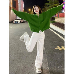 綠色針織開衫外搭高級感毛衣女春裝2026新款慵懶風藝術生奶乖上衣