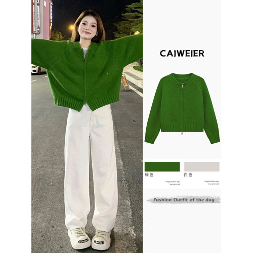 綠色針織開衫外搭高級感毛衣女春裝2026新款慵懶風藝術生奶乖上衣 綠色針織開衫外搭高級感毛衣女春裝2026新款慵懶風藝術生奶乖上衣