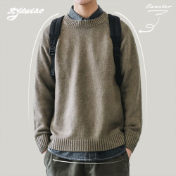 HEEMKIZOO日系秋冬季新款圓領純色毛衣男寬松針織衫情侶線衣潮牌