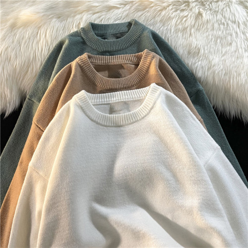 2025冬季純色圓領針織衫毛衣男女韓版ins潮寬松打底保暖套頭毛衫