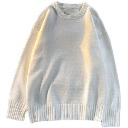 2025冬季純色圓領針織衫毛衣男女韓版ins潮寬松打底保暖套頭毛衫