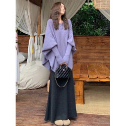 紫色針織衫鬭篷外套毛衣秋季新款氛圍感軟慵懶上衣百搭罩衫外穿