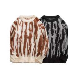 美式潮牌復古提花圓領毛衣男ins潮流秋冬休閒百搭針織衫上衣外套