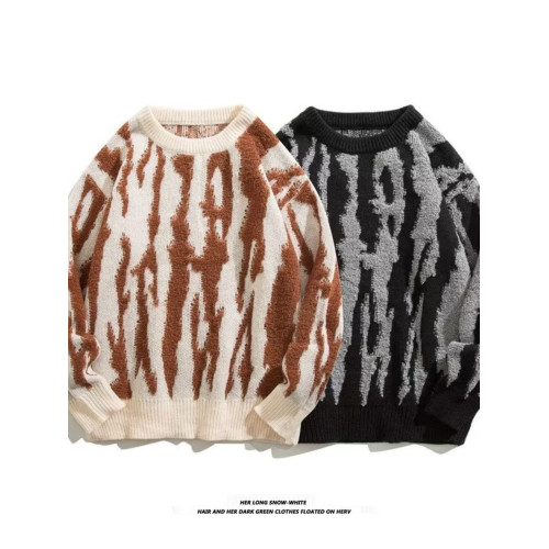 美式潮牌復古提花圓領毛衣男ins潮流秋冬休閒百搭針織衫上衣外套