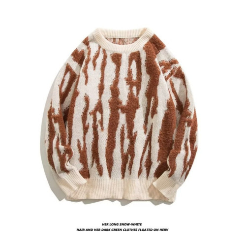 美式潮牌復古提花圓領毛衣男ins潮流秋冬休閒百搭針織衫上衣外套