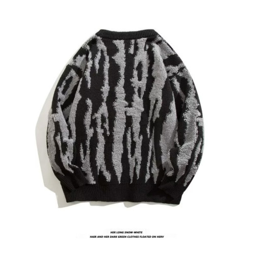 美式潮牌復古提花圓領毛衣男ins潮流秋冬休閒百搭針織衫上衣外套