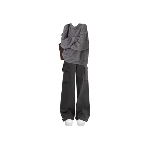 韓系冬季穿搭灰色套頭毛衣女巨好看的冬裝慵嬾高級感復古針織衣服