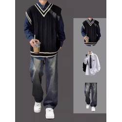 V領毛衣背心男冬季慵懶風韓系針織衫馬甲秋冬高級感加厚無袖外套