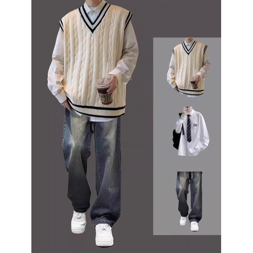 V領毛衣背心男冬季慵懶風韓系針織衫馬甲秋冬高級感加厚無袖外套