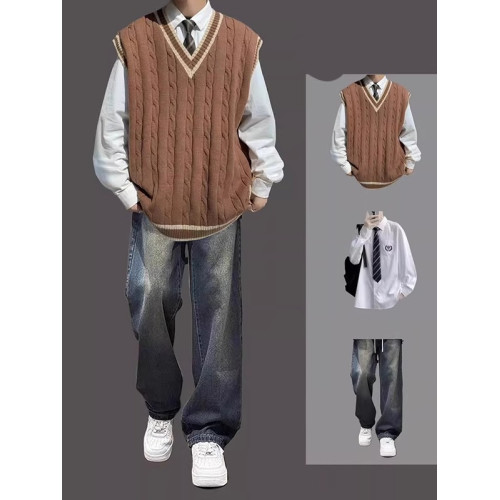 V領毛衣背心男冬季慵懶風韓系針織衫馬甲秋冬高級感加厚無袖外套