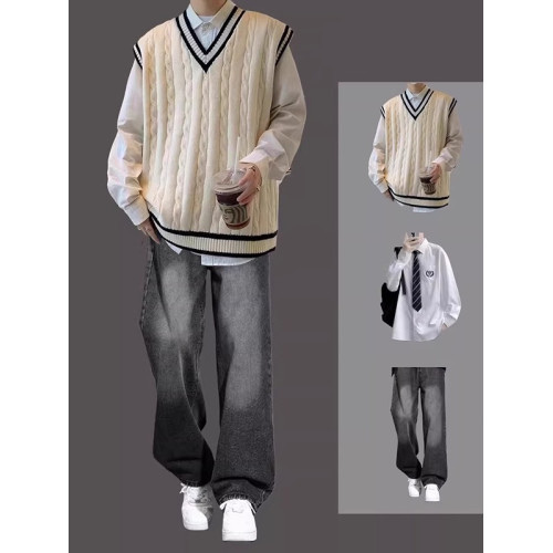 V領毛衣背心男冬季慵懶風韓系針織衫馬甲秋冬高級感加厚無袖外套