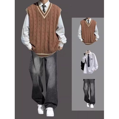 V領毛衣背心男冬季慵懶風韓系針織衫馬甲秋冬高級感加厚無袖外套