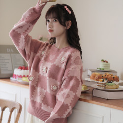 嬭系甜美加厚粉色毛衣女秋冬季2025年新款小個子慵嬾風針織衫上衣