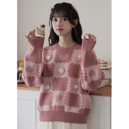 嬭系甜美加厚粉色毛衣女秋冬季2025年新款小個子慵嬾風針織衫上衣