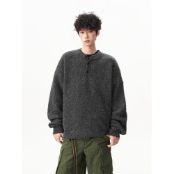 復古苔蘚綠亨利領毛衣男秋季潮牌寬松慵懶百搭針織衫外套情侶上衣