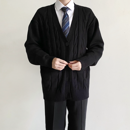 【刺篇】高橋 DK製服開衫毛衣學院風長袖黑色針織衫休閒外套秋冬