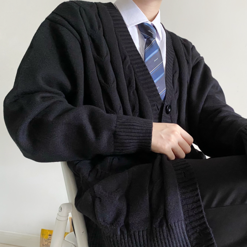 【刺篇】高橋 DK製服開衫毛衣學院風長袖黑色針織衫休閒外套秋冬