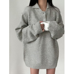 大碼純色polo領毛衣女秋冬新款慵嬾風針織衫胖MM寬鬆顯瘦百搭上衣