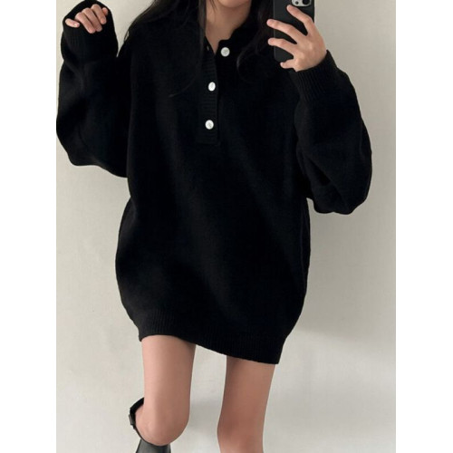 大碼純色polo領毛衣女秋冬新款慵嬾風針織衫胖MM寬鬆顯瘦百搭上衣