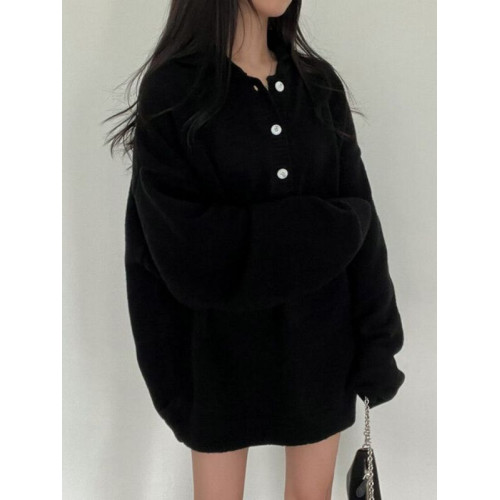 大碼純色polo領毛衣女秋冬新款慵嬾風針織衫胖MM寬鬆顯瘦百搭上衣