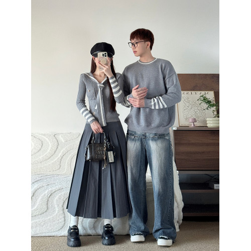 情侶裝海軍領上衣條紋毛衣2025秋季新款學院風針織衫套裝一裙一衣