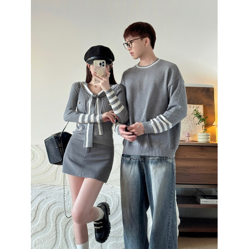 情侶裝海軍領上衣條紋毛衣2025秋季新款學院風針織衫套裝一裙一衣
