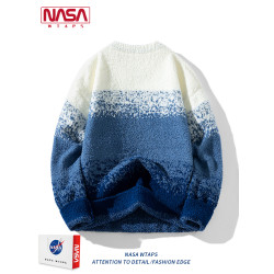 NASA WTAPS日系慵懶風圓領針織衫男款秋冬漸變情侶毛衣百搭打底衫