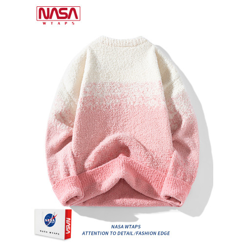 NASA WTAPS日系慵懶風圓領針織衫男款秋冬漸變情侶毛衣百搭打底衫