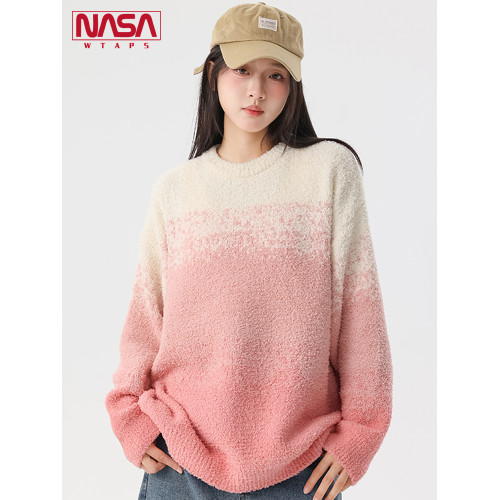 NASA WTAPS日系慵懶風圓領針織衫男款秋冬漸變情侶毛衣百搭打底衫