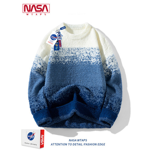 NASA WTAPS日系慵懶風圓領針織衫男款秋冬漸變情侶毛衣百搭打底衫