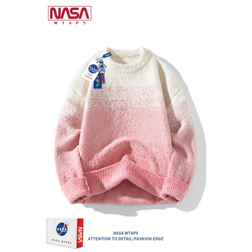 NASA WTAPS日系慵懶風圓領針織衫男款秋冬漸變情侶毛衣百搭打底衫