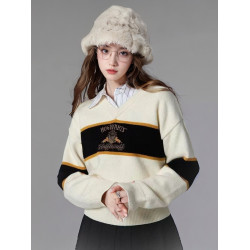 哈利波特聯名款針織衫拼色套頭毛衣2026年冬春季新款v領寬鬆百搭