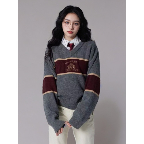 哈利波特聯名款針織衫拼色套頭毛衣2026年冬春季新款v領寬鬆百搭