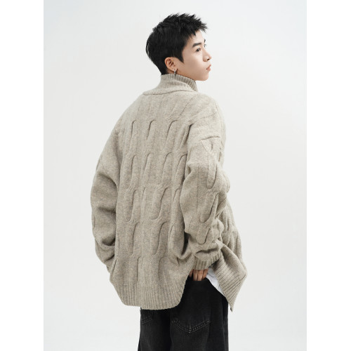 復古麻花開衫毛衣男款冬季美式高街慵懶風情侶針織衫休閒百搭線衣