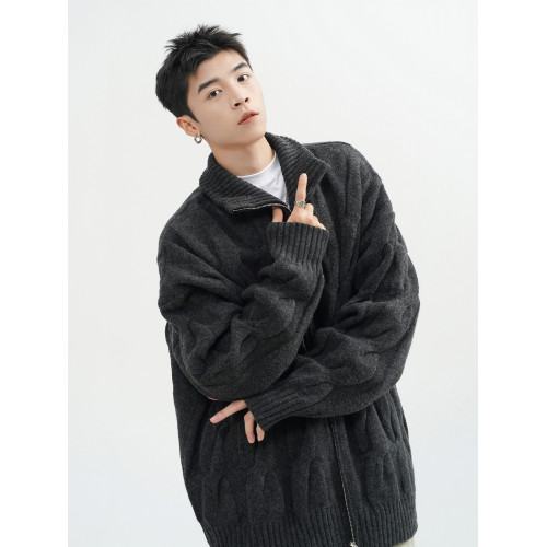 復古麻花開衫毛衣男款冬季美式高街慵懶風情侶針織衫休閒百搭線衣