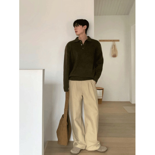 SSUMENAM「老錢風 紋理感 」polo領毛衣男秋冬季寬松翻領針織衫 SSUMENAM「老錢風 紋理感 」polo領毛衣男秋冬季寬松翻領針織衫