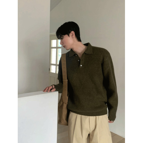 SSUMENAM「老錢風 紋理感 」polo領毛衣男秋冬季寬松翻領針織衫 SSUMENAM「老錢風 紋理感 」polo領毛衣男秋冬季寬松翻領針織衫