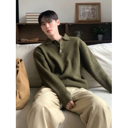 SSUMENAM「老錢風 紋理感 」polo領毛衣男秋冬季寬松翻領針織衫 SSUMENAM「老錢風 紋理感 」polo領毛衣男秋冬季寬松翻領針織衫