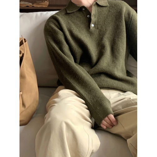 SSUMENAM「老錢風 紋理感 」polo領毛衣男秋冬季寬松翻領針織衫 SSUMENAM「老錢風 紋理感 」polo領毛衣男秋冬季寬松翻領針織衫