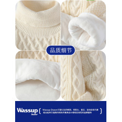 WASSUP DOZEN高領毛衣男加絨加厚秋冬款情侶打底衫套頭麻花針織衫