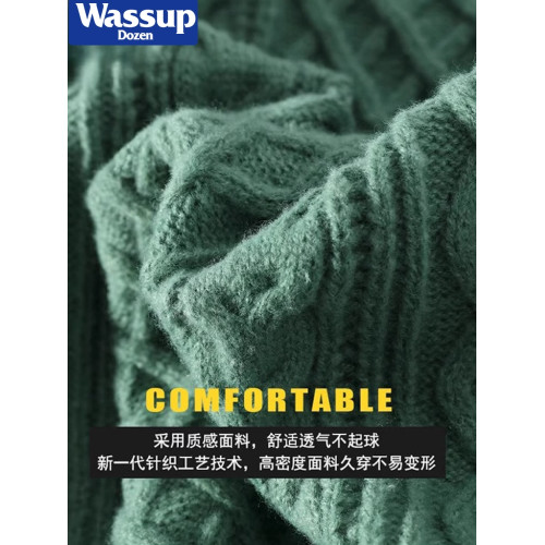 WASSUP DOZEN高領毛衣男加絨加厚秋冬款情侶打底衫套頭麻花針織衫 WASSUP DOZEN高領毛衣男加絨加厚秋冬款情侶打底衫套頭麻花針織衫