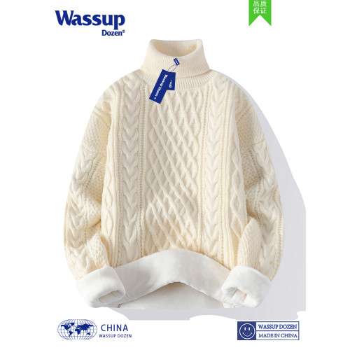 WASSUP DOZEN高領毛衣男加絨加厚秋冬款情侶打底衫套頭麻花針織衫 WASSUP DOZEN高領毛衣男加絨加厚秋冬款情侶打底衫套頭麻花針織衫