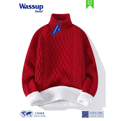 WASSUP DOZEN高領毛衣男加絨加厚秋冬款情侶打底衫套頭麻花針織衫 WASSUP DOZEN高領毛衣男加絨加厚秋冬款情侶打底衫套頭麻花針織衫