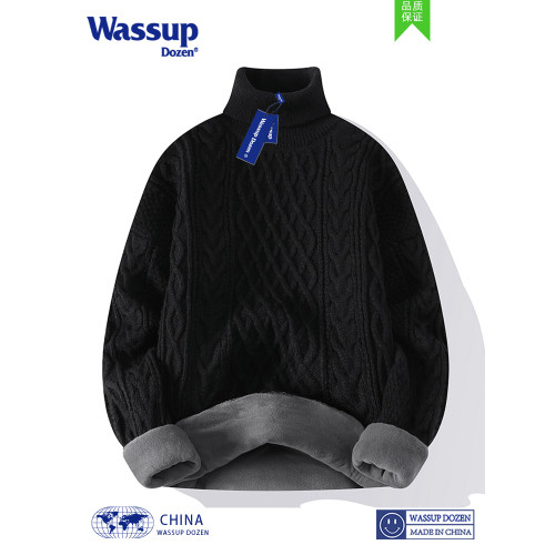 WASSUP DOZEN高領毛衣男加絨加厚秋冬款情侶打底衫套頭麻花針織衫 WASSUP DOZEN高領毛衣男加絨加厚秋冬款情侶打底衫套頭麻花針織衫