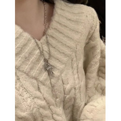 高級感！麻花粗線軟糯套頭毛衣女春裝新款韓版寬鬆V領針織衫上衣