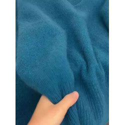 軟糯浣熊絨藍色V領套頭毛衣女秋冬慵嬾風寬鬆顯瘦針織衫內搭上衣