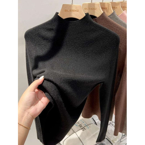 秋冬100%軟糯毛衫女半高領白色內搭針織打底衫修身氣質中領毛衣