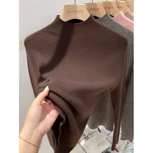 秋冬100%軟糯毛衫女半高領白色內搭針織打底衫修身氣質中領毛衣