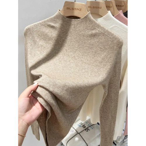 秋冬100%軟糯毛衫女半高領白色內搭針織打底衫修身氣質中領毛衣